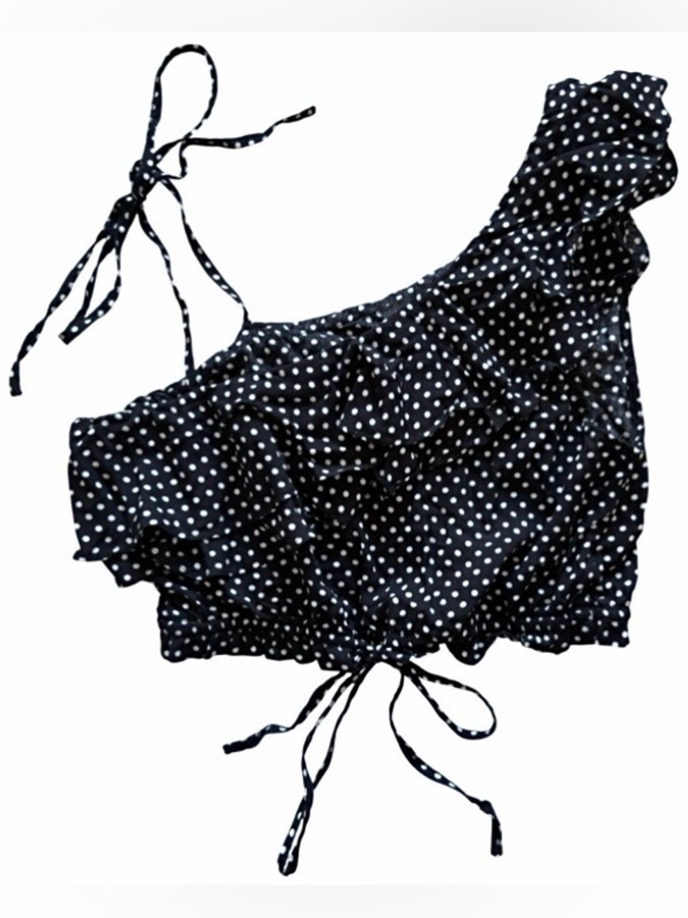 Cropped one shoulder ruffle tie waist top - size M